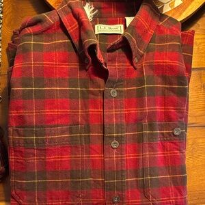 L.L. Bean Red and Brown Plaid Flannel Shirt
